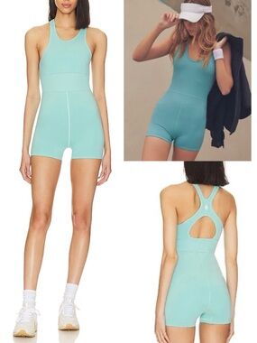 Free People Movement Every Single Time Runsie Blue Athletic Romper